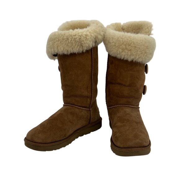 UGG Bailey Button Triplet 1873 Chestnut Sheepskin Tall Boots | Casual Winter 7 - Picture 13 of 16